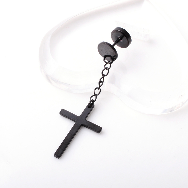 Fashion Star Cross Pendant Dumbbell Titanium Steel Men's Earring Jewelry display picture 3