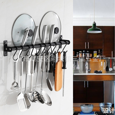 三福不锈钢厨房挂钩 304不锈钢免打孔排钩 壁挂欧式黑色抹布挂钩|ms