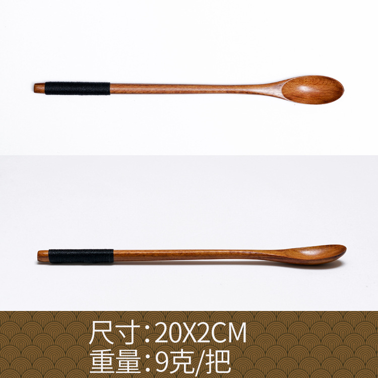 Fábrica al por mayor cuchara de madera maciza cuchara creativa cuchara de café cuchara de mezcla miel cuchara japonesa mango largo bobinado cuchara de madera
