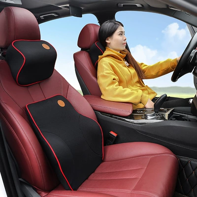 Ergonomic Office Waist Cushion Car Waist Cushion Back Cushion Memory Foam Seat Back Cushion Car Waist Cushion (Waist support) - black-red-edge-headrest-1-waist-1