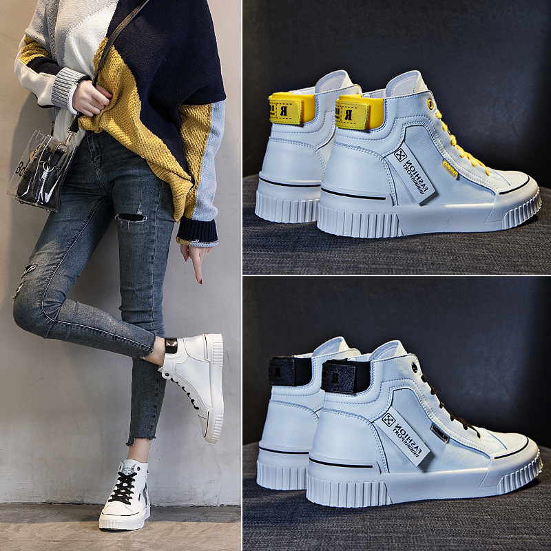 Genuine Leather High-Top White Sneakers for Women, 2026 Spring and Autumn New Style, Flat Soft Sole, Internet Celebrity Hot-Selling Casual Biscuit Shoes for Women
