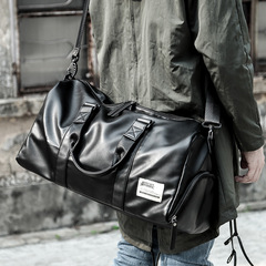 Fitness bag for men, leather, dry and wet separation, sports training room, hand-held, waterproof, travel bag, printed, large capacity luggage bag