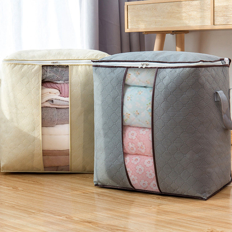 brand new thickening Non-woven fabric Quilts bags Large portable cotton Bamboo charcoal Fabric art transparent visual PVC Storage bag