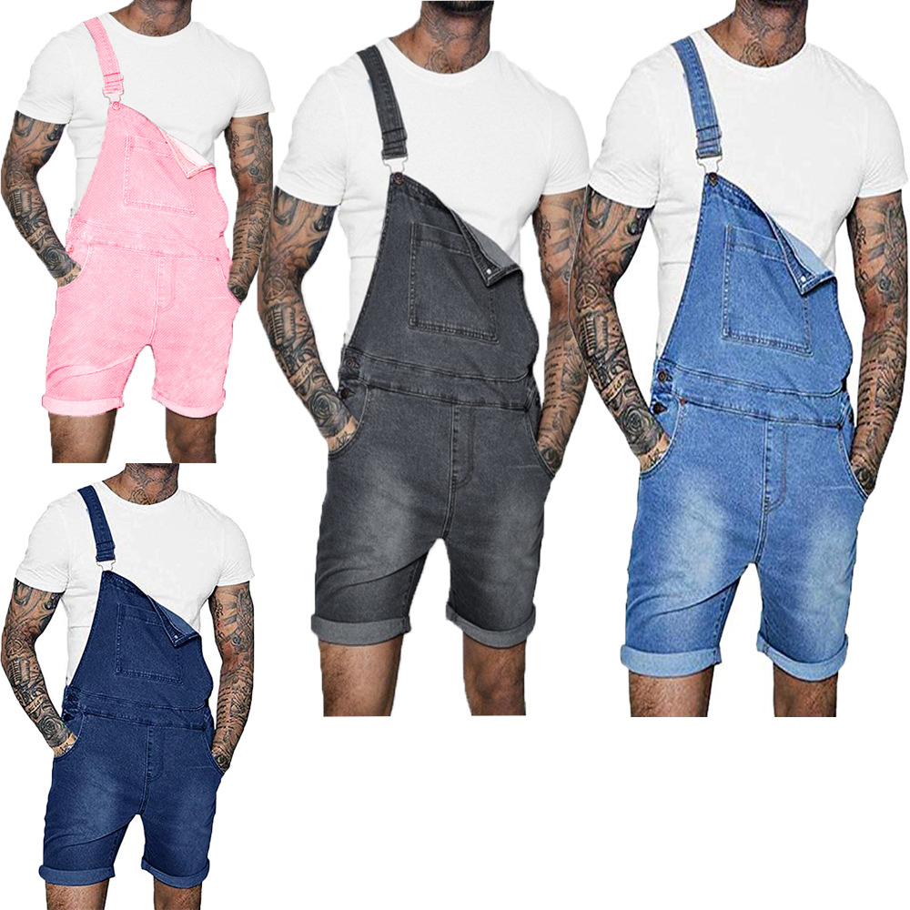 Wish Trendy Men's suspenders with looped edge denim jumpsuit