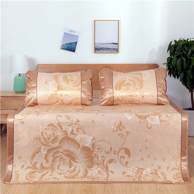 源頭廠家 禮品冰絲席寬邊三件套 單雙人涼席地攤批發可水洗涼席子