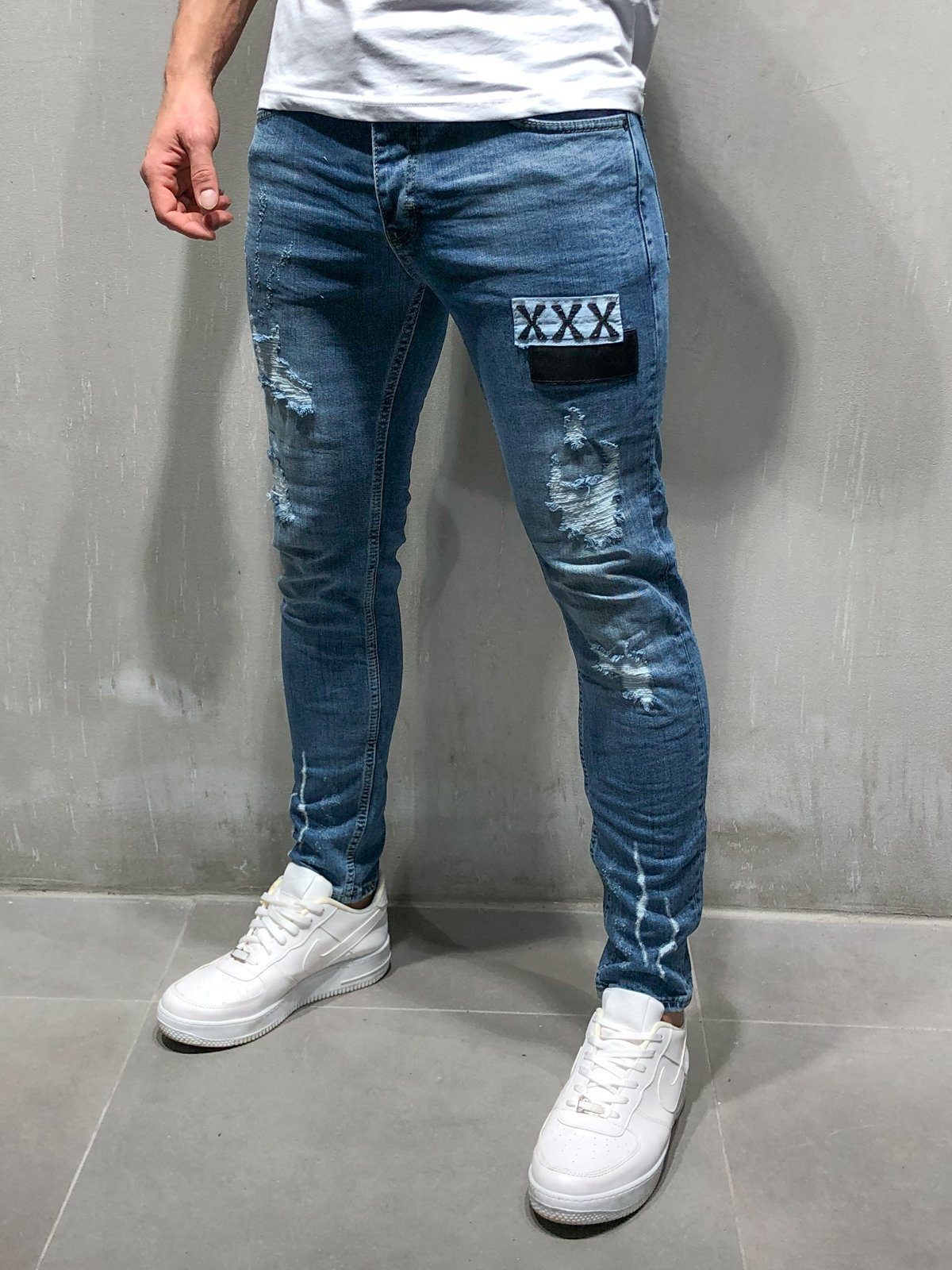 Jeans da uomo a gamba dritta effetto distressed stile casual_voghion.com