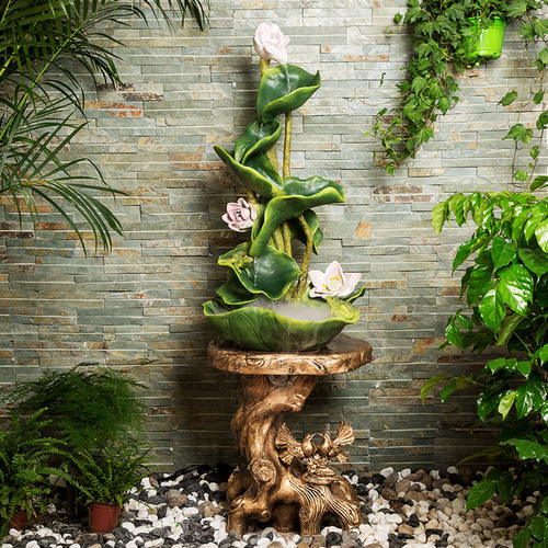 Office lotus leaf artificial mountain circulating water decorative resin craft fountain water landscape living room creative decoration wholesale