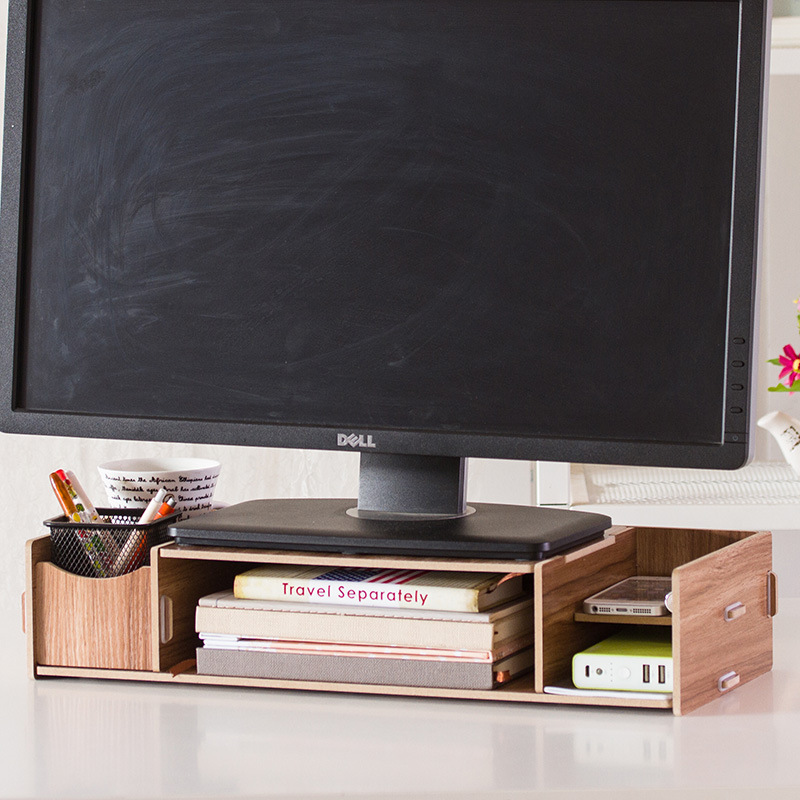 d5088B桌面收纳盒电脑笔记本显示器增高架护颈神器单层木质|ru