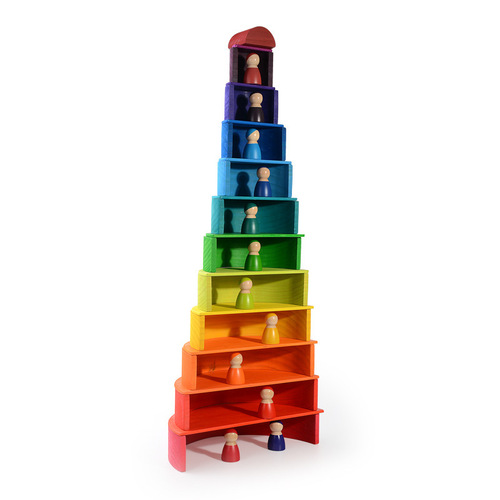 Foreign trade solid wood rainbow building blocks 12-color arched building blocks kindergarten puzzle early education stacking high toys 3-10 years old