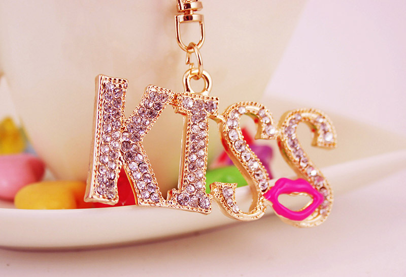 32g Weight Alloy, Metal Material Constellation Pattern Women'S Gender Pink, Purple, Red, Blue Color Diamonds Kiss Lips Mouth Women's Car Keychain 5