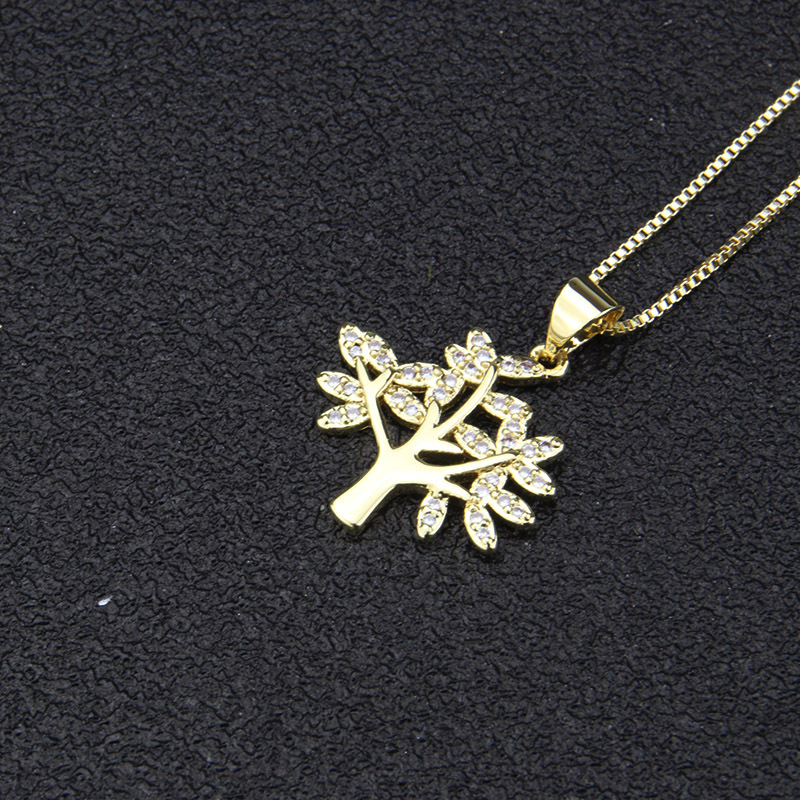 Collier En Cuivre Avec Pendentif Arbre Zircon display picture 4