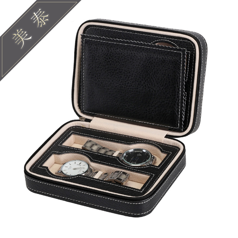 跨境热销拉链手表盒4位黑色便携式手表拉链包轻便易携耐用