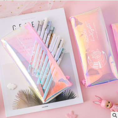 Lively and Fresh, Japanese Style, Fantasy Colorful Pencil Case, for Fun Writing, Moonlight Shimmering Ray Laser Inverted Trapezoid Pencil Bag