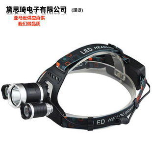 户外 LED三头灯强光充电式头灯远射防水头戴式手电筒 产品602-阿里巴巴