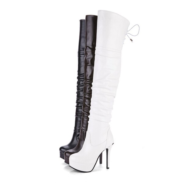 New pleated elastic knee boots with lace and boots