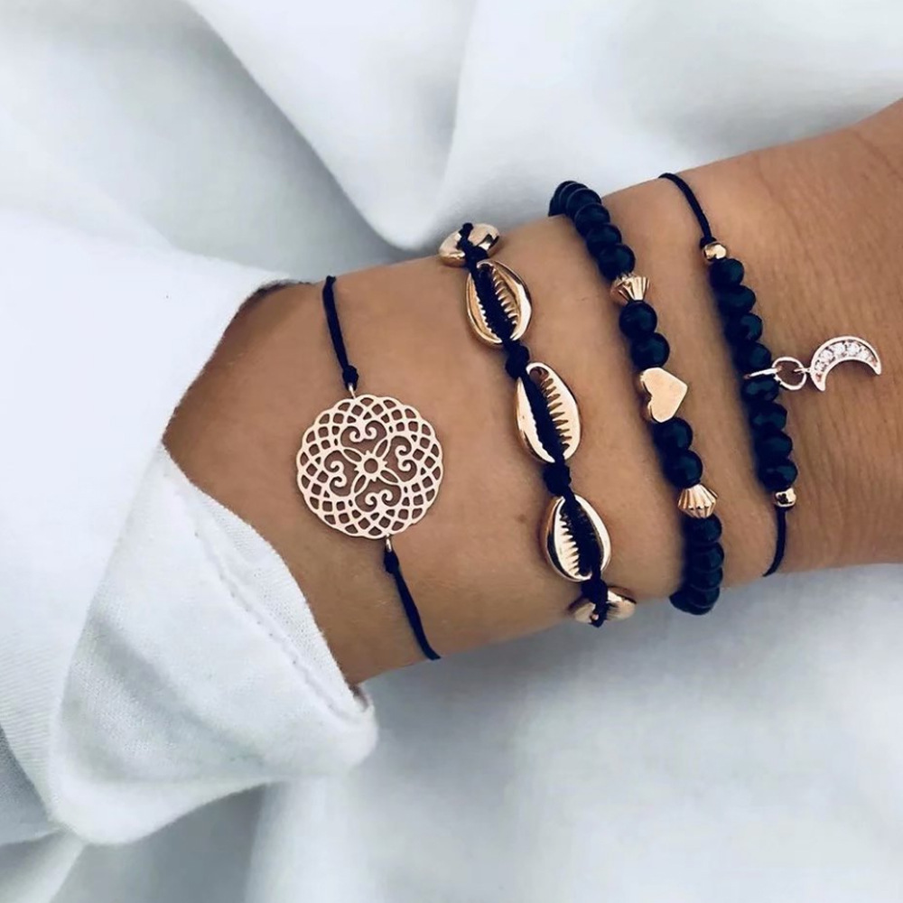 Juego de 4 pulseras de cristal y gemas boho con estrellas y lunas, pulseras con cuentas, pulseras hechas a mano para mujeres y niñas