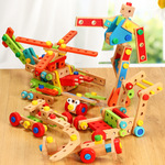 138粒模型拆拼组合积木可拆装玩具木质百变拼装螺丝螺母益智玩具