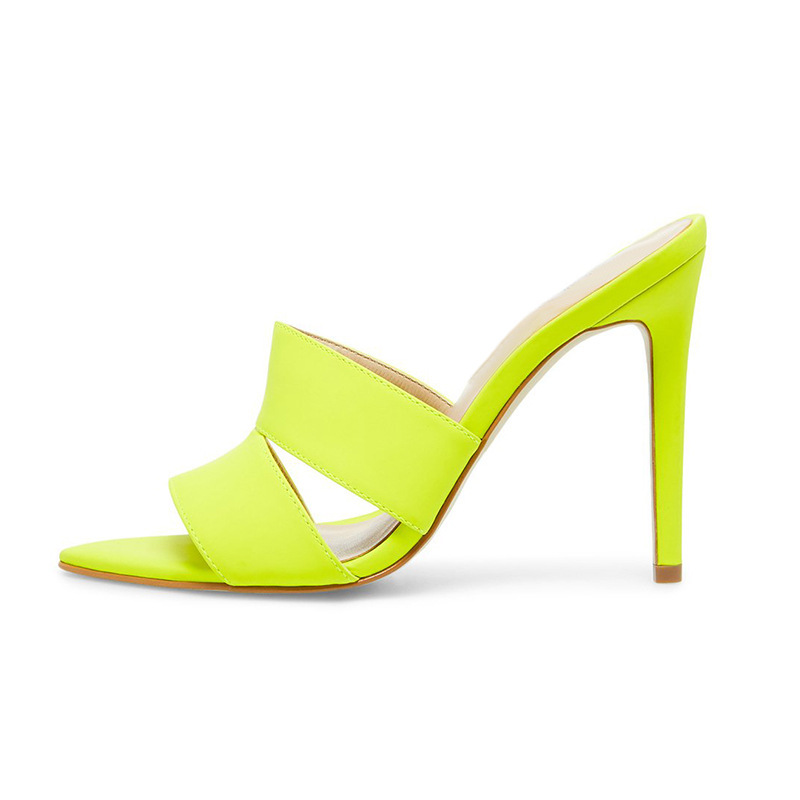 European and American Women's Large Size Orange Fluorescent Fashion Stiletto Pointed-Toe Mules Sandals Are Available for Factory Order and Production