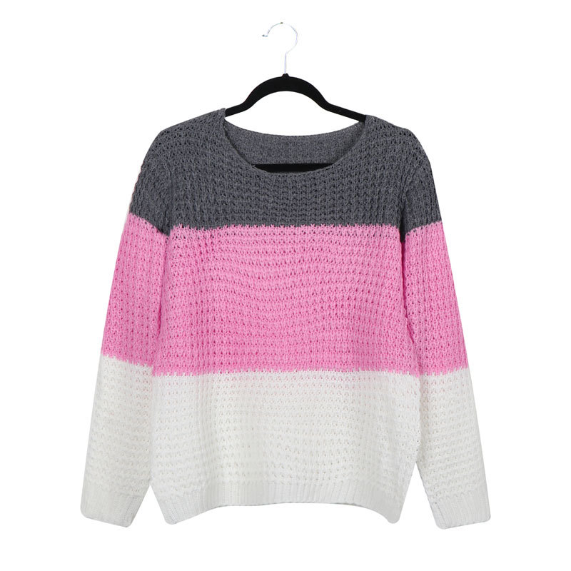 casual round neck contrast color sweater NSLK16936