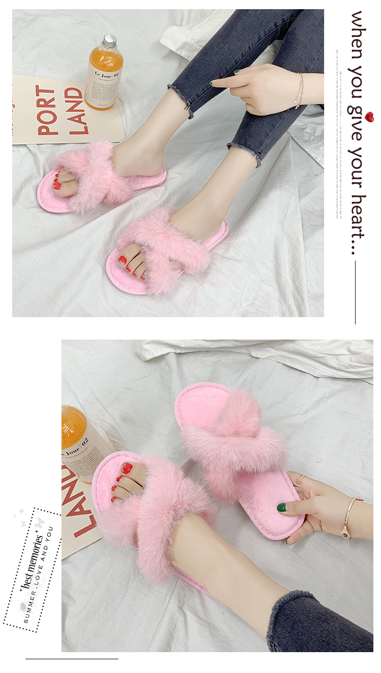 non-slip wear-resistant faux rabbit fur slippers  NSPE34538