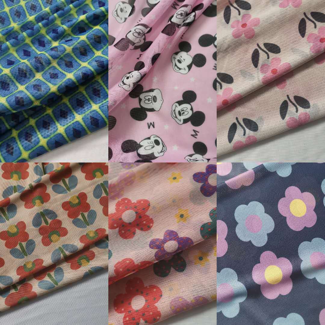 爆款弹力40D涤氨网布底布印花 花型多 质感好 略透 打底面料 现货