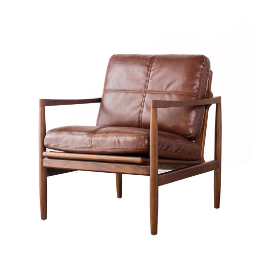 Nordic solid wood casual single sofa chair Ash wood recliner leather down, whole body polished