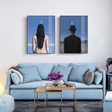 玛格丽特黑色礼帽 超现实主义人物玄关过道挂画客厅书房装饰壁画