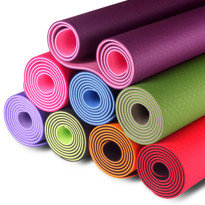 Bicolor postural line tpe Yoga Mat environmental protection tasteless non-slip motion Bodybuilding Yoga mat factory wholesale
