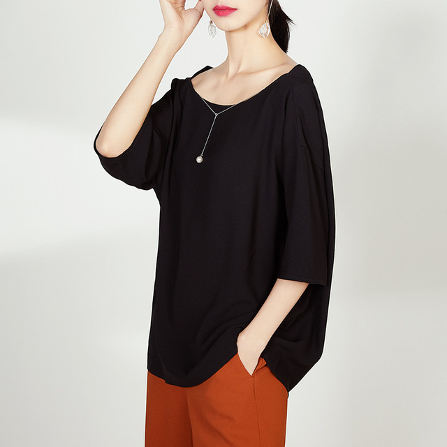 Fashionable black silk top women’s summer Loose Pearl Chain mulberry silk shirt