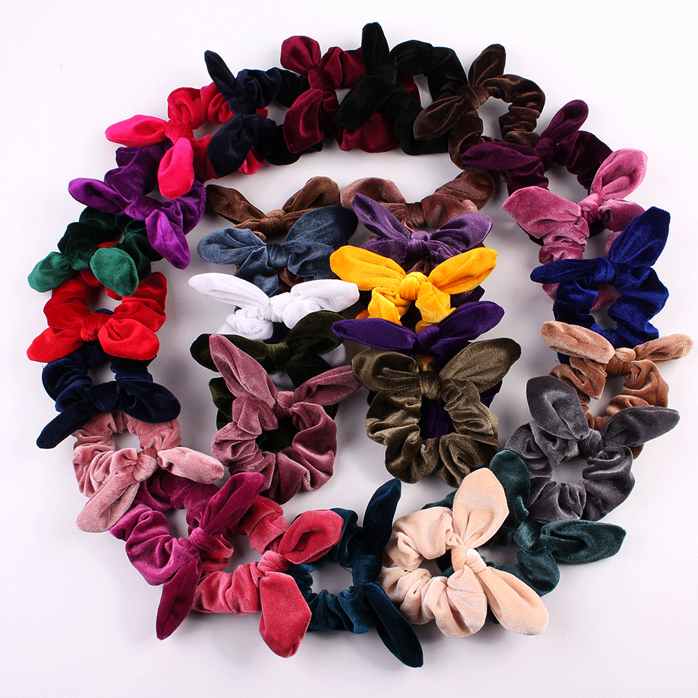 Vintage Bande De Cheveux De Velours De Velours Oreilles De Lapin Cheveux Corde Coiffe Fleur  Hot Spot Multi-couleur 2021 display picture 25