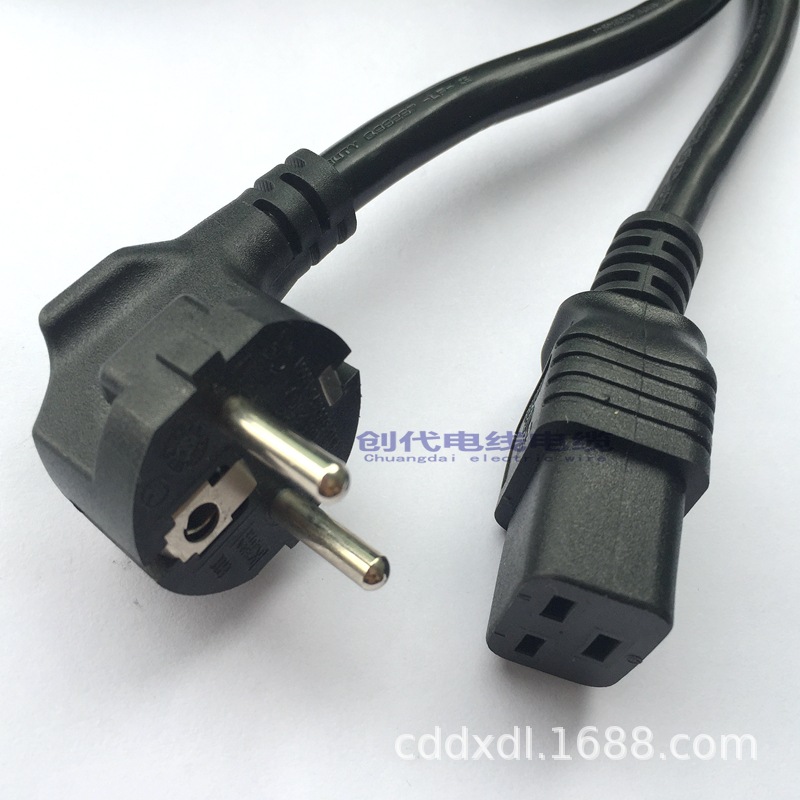VDE橡胶线 法式三插品字尾电源线 16A大功率机械设备电源线插头