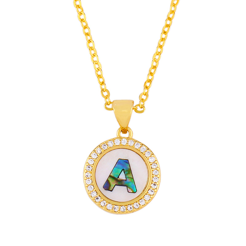 Explosive Letter Necklace Round Colored Shell 26 Letter Diamond Necklace display picture 19
