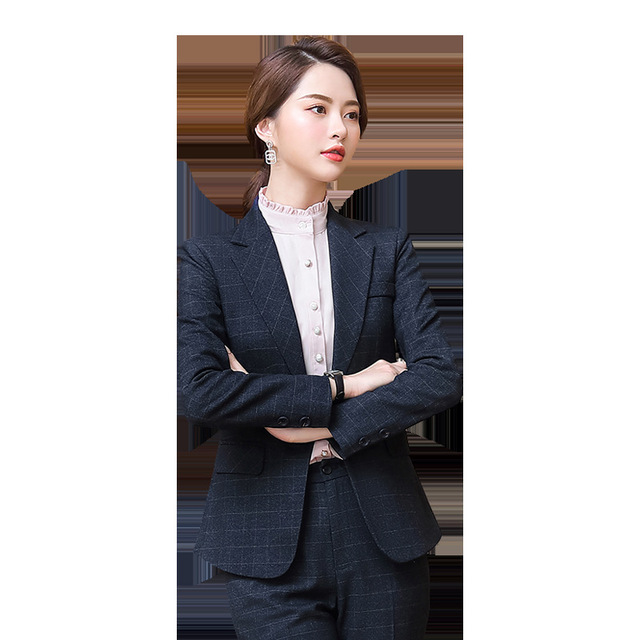 Professional Trousers Suit Checker Three-piece Long-sleeved Suit