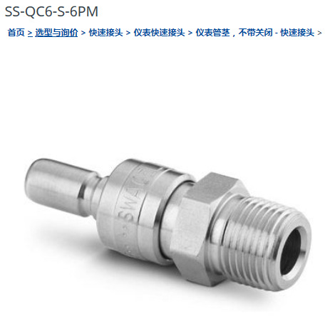 世伟洛克SS-QC6-S-6PM仪表快速接头