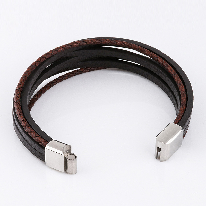 Retro Einfacher Stil Einfarbig Pu-Leder Legierung Magnetschnalle Geschichtet Überzug Männer Armbänder Männer Schnur & Leder Armbänder display picture 6