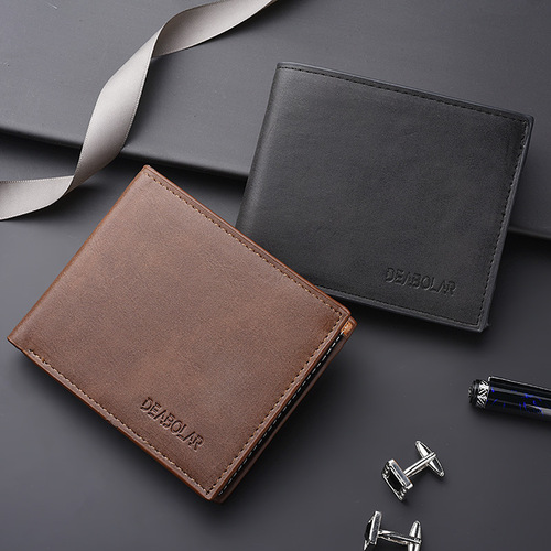 DEABOLAR new short wallet men's retro money wallet hinge multi-card slot zipper card bag cross-border hot sale