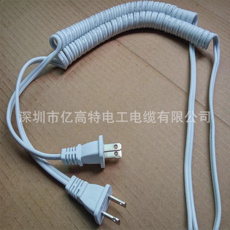美标插头弹簧电缆螺旋线3芯18AWG白色