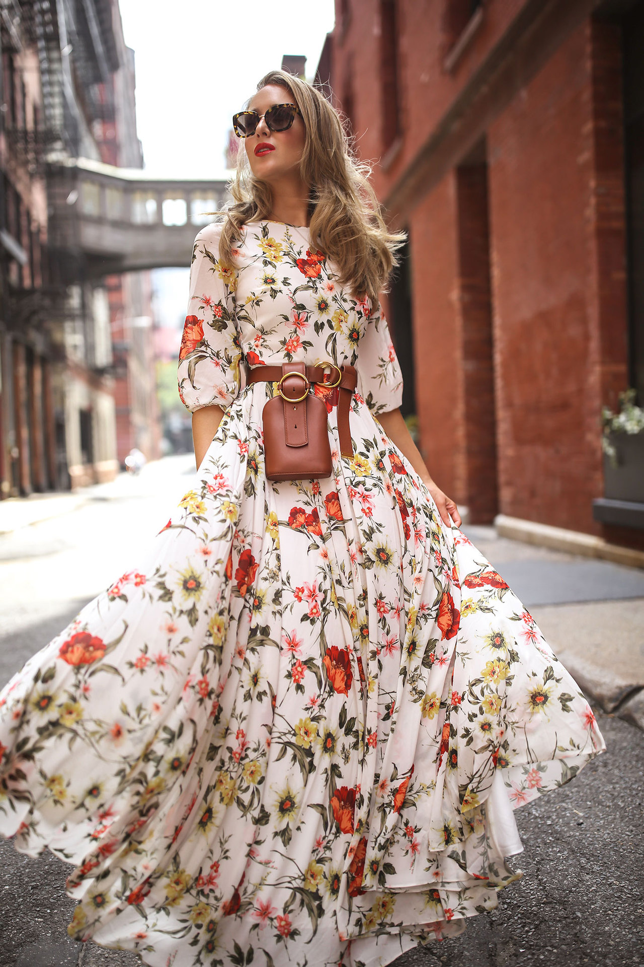 Robe ceinture transfrontalière à imprimés européens et américains, style bohème, col rond, manches trois-quarts, jupe longue._voghion.com