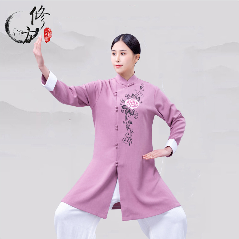 Hand drawn landscape men and women Chinese style Spring and summer Uniforms A martial art clothing Morning exercises Martial Arts Wear