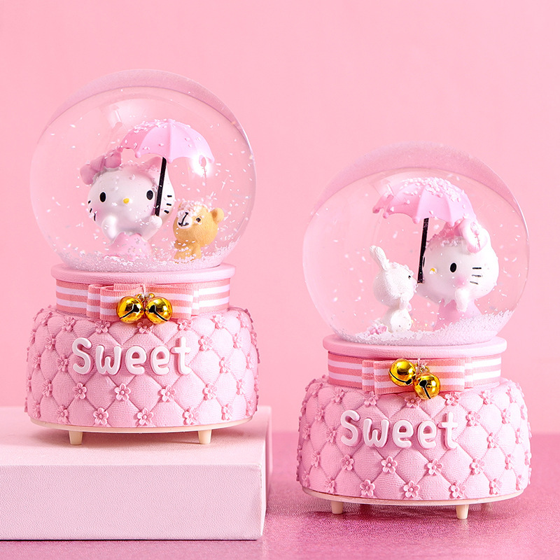 C creative Pink KT crystal ball Music box student gift 80# lovely The music box lovers A birthday present