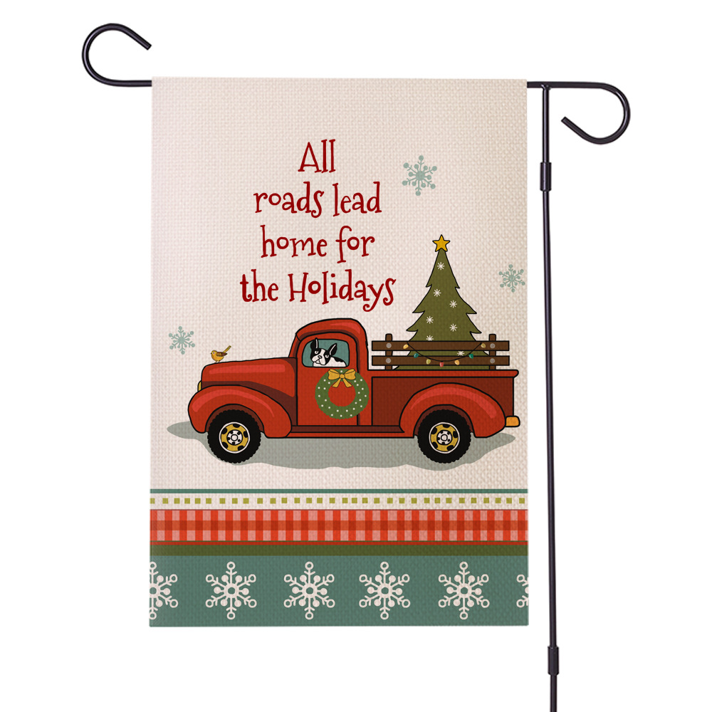 跨境热销  圣诞车子系列防水亚麻花园旗 双面庭院节日旗 支持定制
