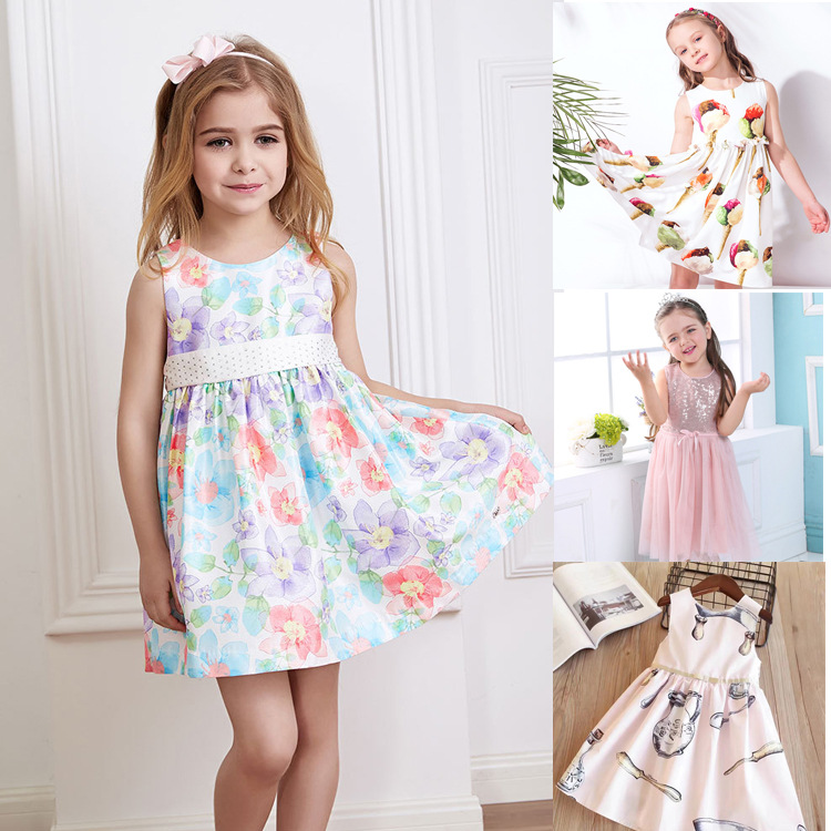 库存girls dresses欧美童装外贸童裙女童碎花连衣裙kids dress