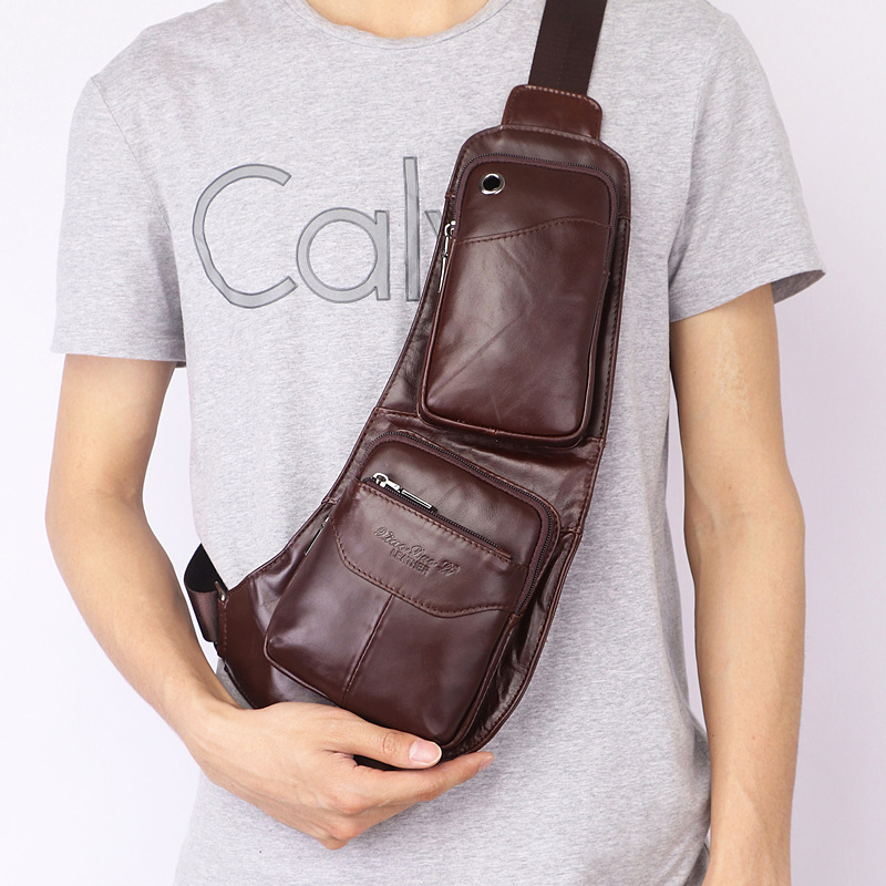 Leather Chest Bag Messenger Bag Men's Le...