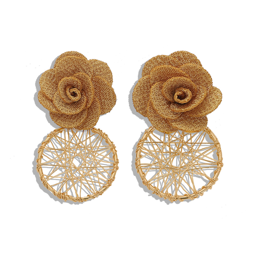 Korean New Wave Fabric Flower Alloy Earrings Hollow Knit Earrings Jewelry Accessories display picture 6