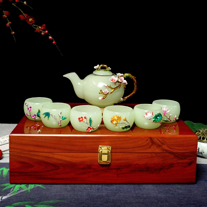 高档精美礼品功夫茶具套装家用泡茶简约琉璃玉瓷茶杯定制礼盒装|ru