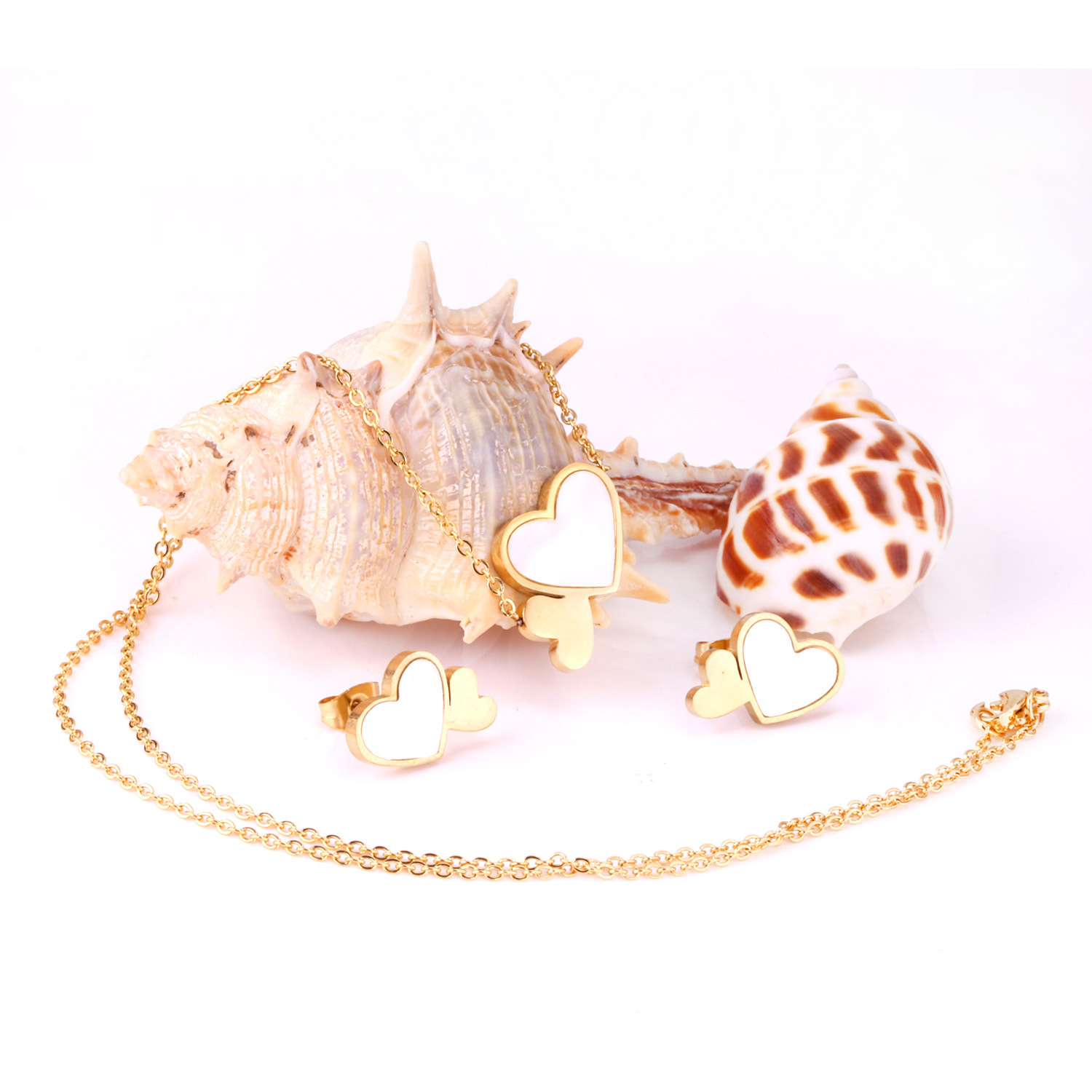 2 Pieces Fashion Heart Shape Stainless Steel Shell Plating Womenu0027S Jewelry Set