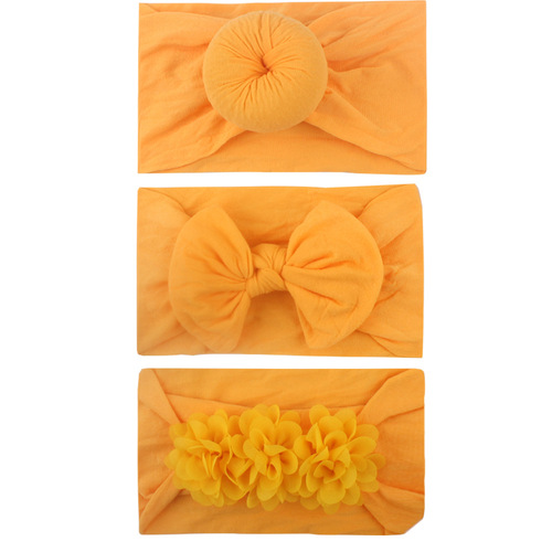 New soft nylon hair accessories donut/bow/chiffon flower children's accessories three-piece headband set