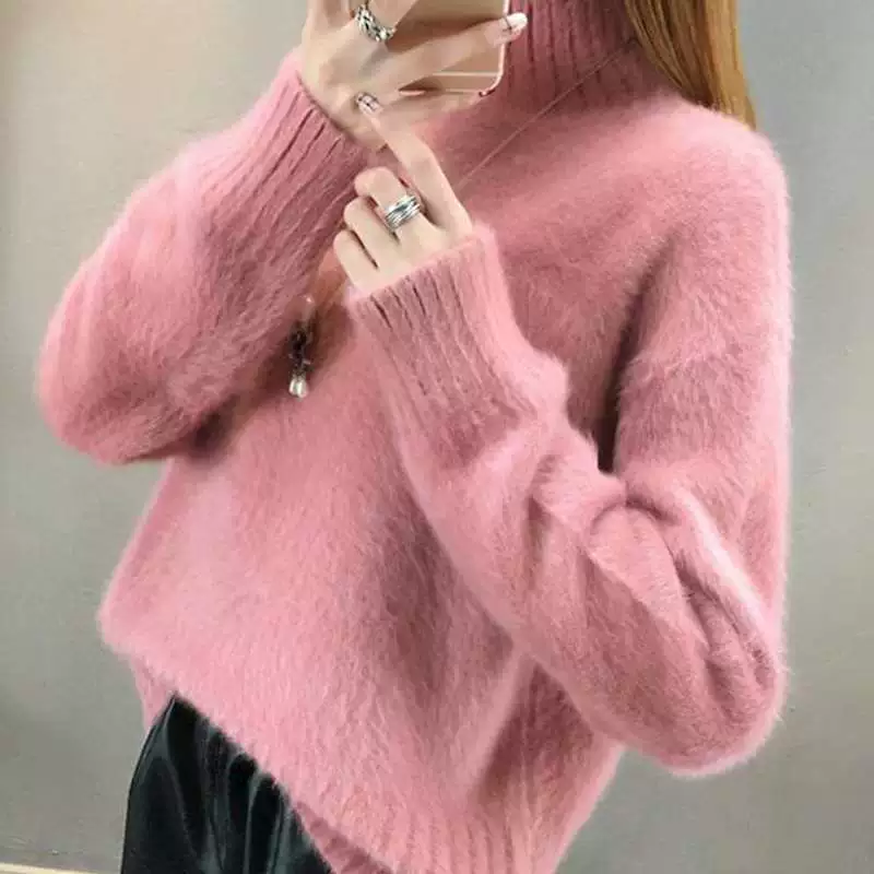 Д Demi-season вязаный свитер для учащихся начальной школы, оверсайз, высокий воротник, корейский стиль, теплый утолщенный