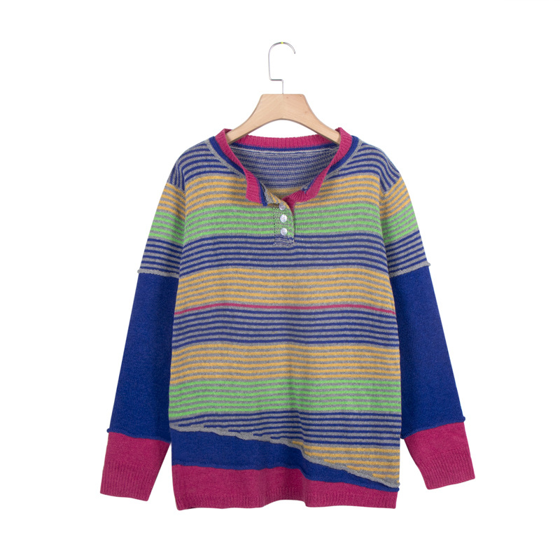 new multicolor stitching striped long-sleeved sweaters NSLK11355