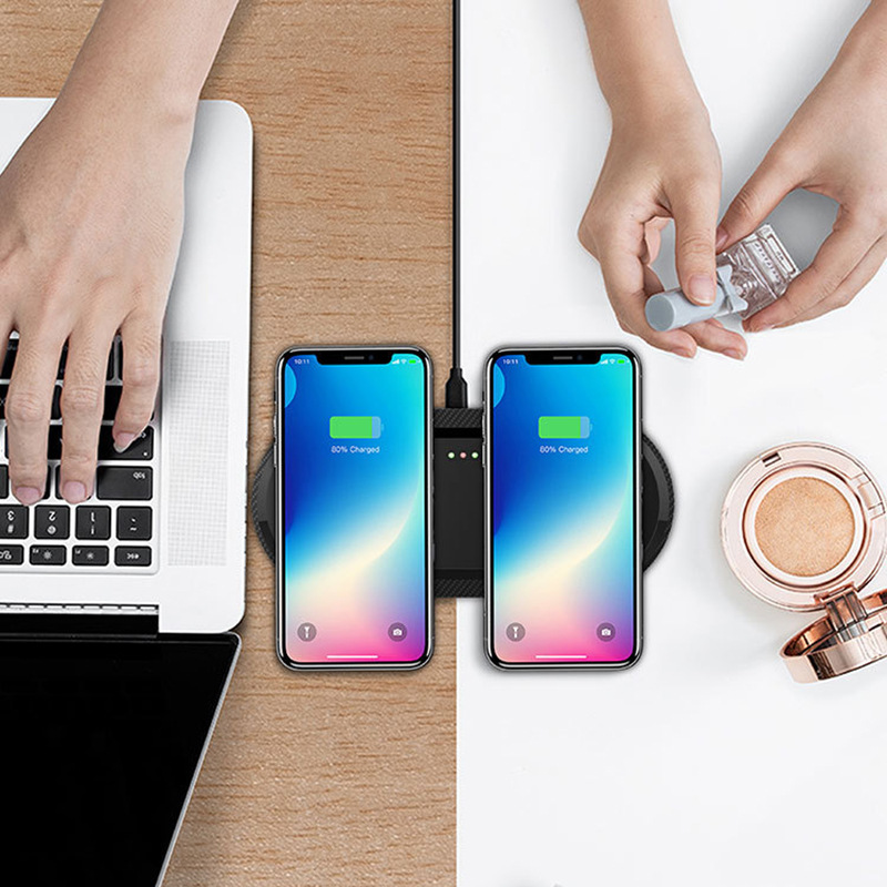 【跨境热销】双手机无线充电器20W快充 轻薄时尚适用苹果安卓